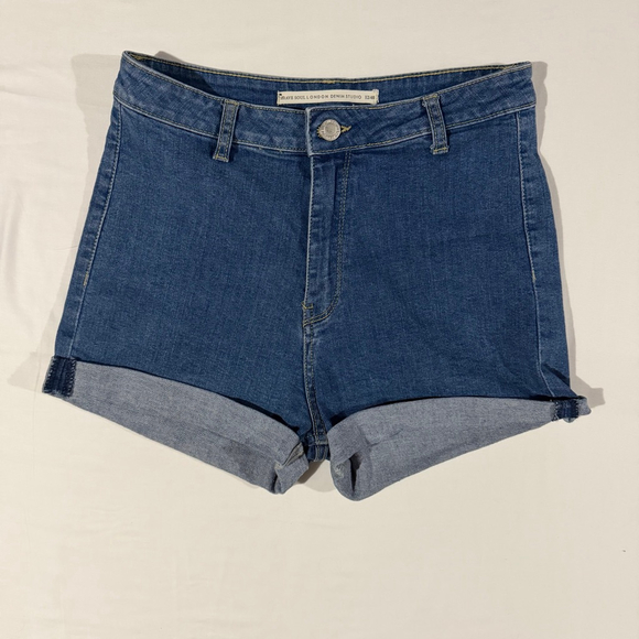 Women Brave Soul London Blue Denim Shorts High Waisted Stretch Classic 12 Cuffed - Picture 1 of 9